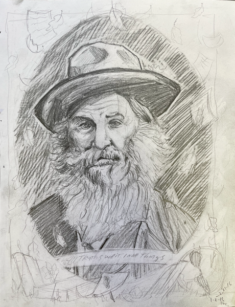 Framed pencil sketch of Walt online Whitman